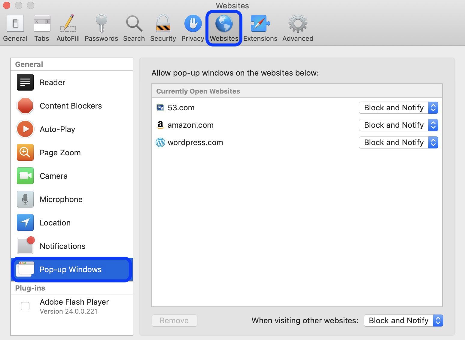 mac laptop disable pop up blocker